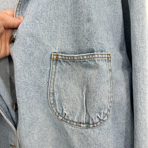 Vintage 90s Women's Size XL Denim Trench Chore Coat Light Wash Contrast Collar - Picture 8 of 10